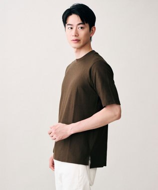 JOSEPH ABBOUD 【オリジナルジャージ生地/サラリ清涼/上質感】コンパクトブロックリンクス ドレス Ｔシャツ ダークブラウン系