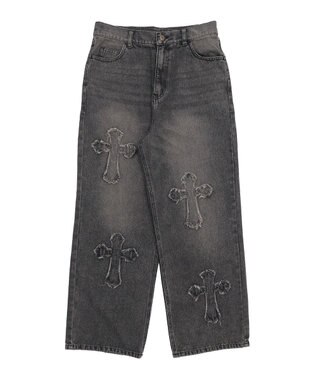 WEGO クロスモチーフオーバーダイバギーパンツ ブラック