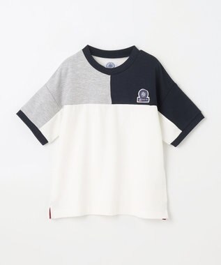 J.PRESS KIDS 【吸水速乾】【100-130cm】ポンチローマ トリコロール 切替Ｔシャツ アイボリー系