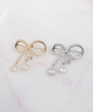 Tiaclasse 【安田美沙子さん着用】キュービックリボンモチーフブローチ ゴールド