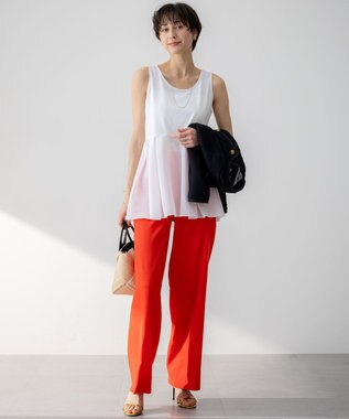 23区 【洗える】ナチュラルコットンベア タフタコンビ タンクトップ ホワイト系