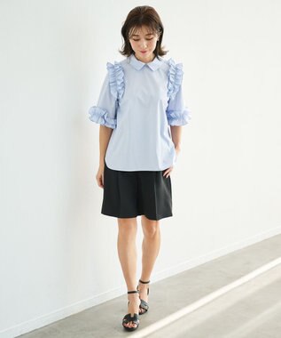 #Newans ロマンティックフリルディテールシャツ ライトブルー