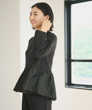 #Newans 【洗える】コンビネーションペプラムチュニックニット ブラック