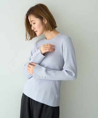 YECCA VECCA 袖釦クルーネックリブニット Light Blue