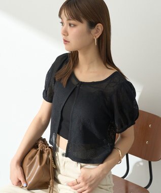 earth music&ecology フラワーコード刺繍カーディガン Black