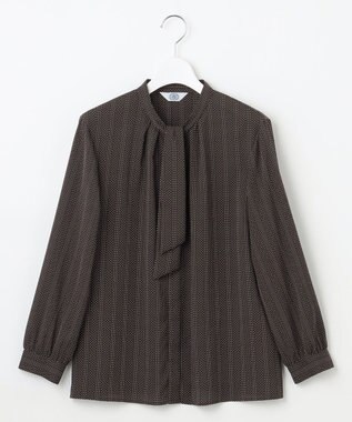 J.PRESS LADIES S 【洗える】ドットデシンプリント ボウタイ バンドカラー ブラウス ダークブラウン系