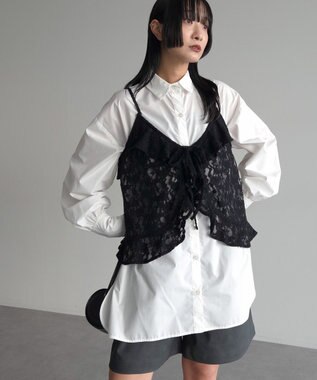 Green Parks レースフリルキャミビスチェ Black