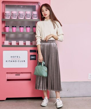 Tiaclasse 【安田美沙子さん着用】ベロアプリーツスカート グレージュ