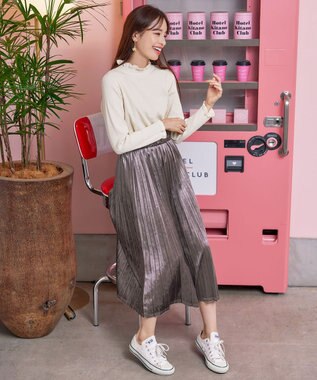 Tiaclasse 【安田美沙子さん着用】ベロアプリーツスカート グレージュ