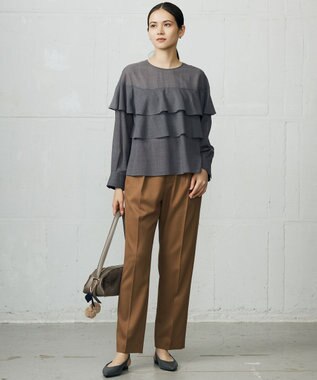 自由区 L 【カタログ掲載】TWハイツイストビエラフリル ブラウス TOPグレー