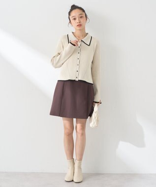 earth music&ecology バイカラートリムニットカーディガン Ivory