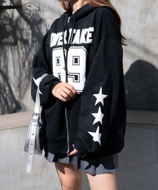 WEGO ナンバリング裏起毛BIGジップパーカー ブラック