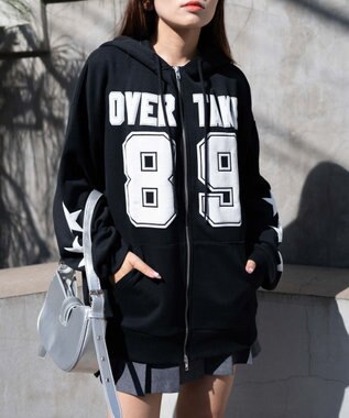 WEGO ナンバリング裏起毛BIGジップパーカー ブラック