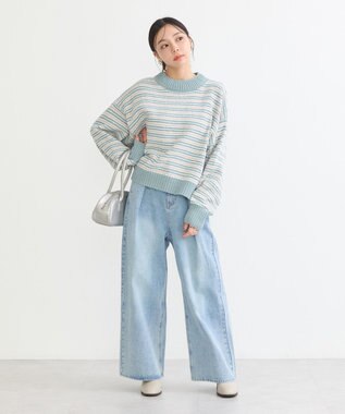 earth music&ecology マルチボーダーベロアモールプルオーバー Mint