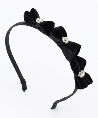 ANY KIDS ベロアリボン×ビジュー付きカチューシャ ブラック