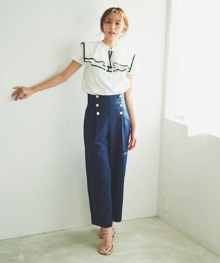 Feroux 【洗える】ハイウエストマリン パンツ ネイビー系