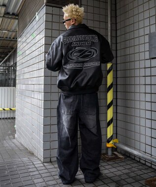 WEGO エコレザーグラフィックジャケット ブラック