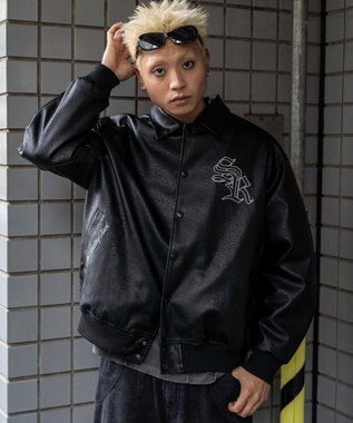 WEGO エコレザーグラフィックジャケット ブラック