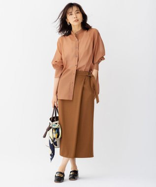 23区 S ウールシアーボイル バンドカラー シャツ キャメル系