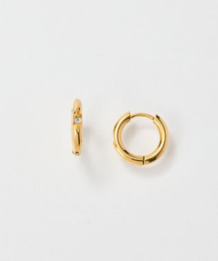  【金属アレルギー対応】スターリービジューワンタッチフープピアス　ゴールド/サージカルステンレス