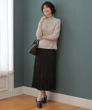 J.PRESS LADIES ライトマイクロスエード プリーツ スカート ブラック系