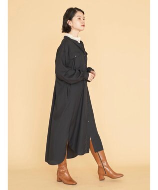 AMERICAN HOLIC イージーケアＷポケットシャツワンピース Black