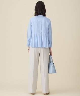 自由区 L ドレープブロードタック ブラウス サックス×白ライン