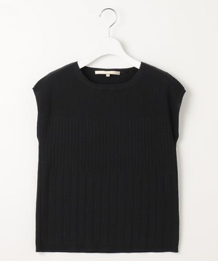 自由区 【XSサイズ～/洗える/セット可】ハイツイストコットンアセテート フレンチスリーブニット ネイビー系