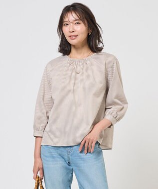 J.PRESS LADIES ストライプジャカード ラウンドネック カットソー キャメルストライプ系