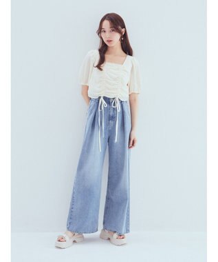 earth music&ecology ＳＥＴ２点パフスリーブブラウス＋キャミワンピース Ivory