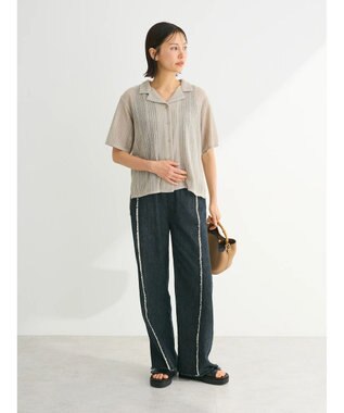 Green Parks レース開襟ブラウス Gray Beige