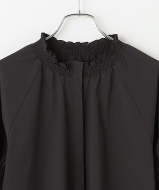 #Newans 【洗濯機可／撥水】シャーリングネック ボリュームスリーブシャツ ブラック