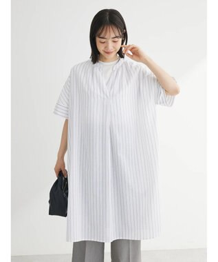 Green Parks 綿麻混スキッパーミニワンピース Stripe Ivory