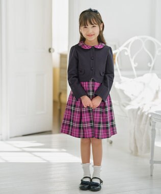 組曲 KIDS 【110-140㎝】チェックタフタドッキング ワンピース ベリーピンク系