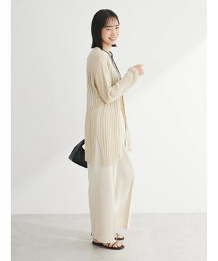 Green Parks 推しニット　リブ編みミドル丈カーディガン Gray Beige