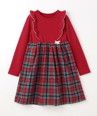 ANY KIDS チェック柄 ドッキング ワンピース レッド×チェック