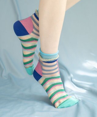 COQ WAVE ECHO シアーボーダーソックス スカイブルー