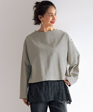 UNFILO ドライタッチリブ バックZIP ボーダートップス