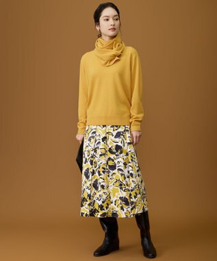 自由区 S 【SHIHOさん着用】アートタッチフラワープリント スカート イエロー×モノトーン系