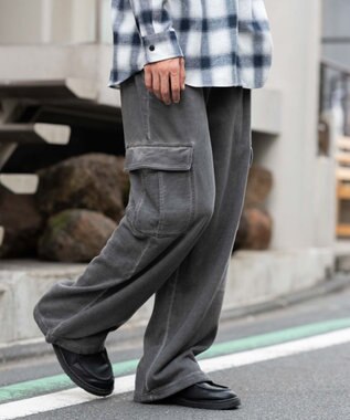 WEGO 【ユニセックス着用ITEM/ウエストゴム/MLサイズ展開】ワイドスウェットカーゴパンツ ブラックその他