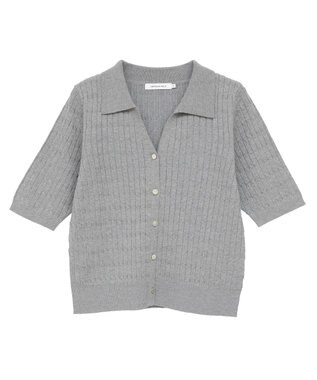 AMERICAN HOLIC 【2WAY】金ボタン衿付きケーブルプルオーバー Gray Mixture