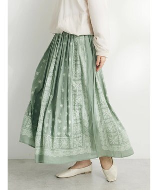 CRAFT STANDARD BOUTIQUE パネル柄マキシギャザースカート Light Green