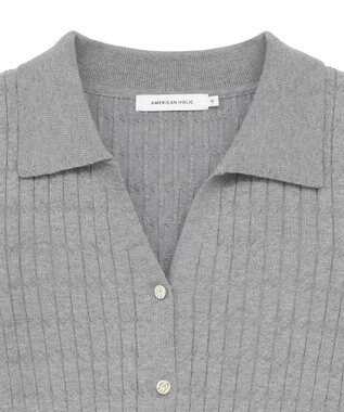 AMERICAN HOLIC 【2WAY】金ボタン衿付きケーブルプルオーバー Gray Mixture