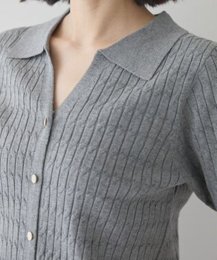 AMERICAN HOLIC 【2WAY】金ボタン衿付きケーブルプルオーバー Gray Mixture