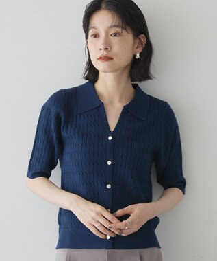 AMERICAN HOLIC 【2WAY】金ボタン衿付きケーブルプルオーバー Navy