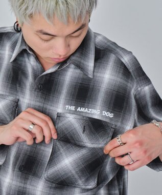 WEGO 【ユニセックス着用ITEM/MLサイズ展開】イラストオンブレチェックシャツ（SS） ブラックチェック1