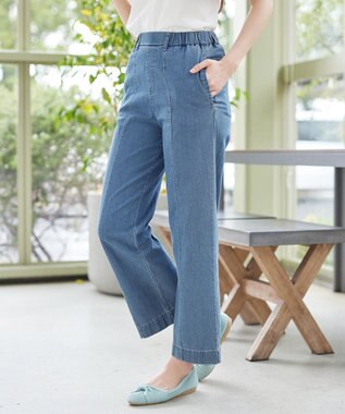 Tiaclasse 【おのののかさん着用】TCデニム切替ワイドストレートパンツ サックス