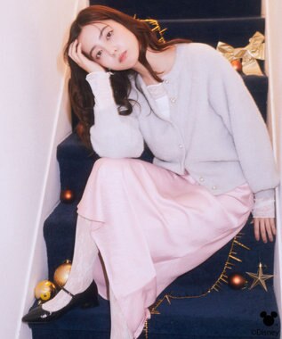 earth music&ecology 【予約】Disney/ポイントミッキーラメシャギーカーデ ライトグレー