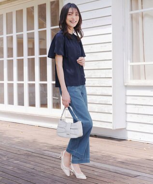 Tiaclasse 【おのののかさん着用】TCデニム切替ワイドストレートパンツ サックス