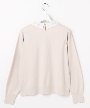 J.PRESS LADIES L レーヨンストレッチ 刺繡襟 ニット ライトベージュ×オフ系